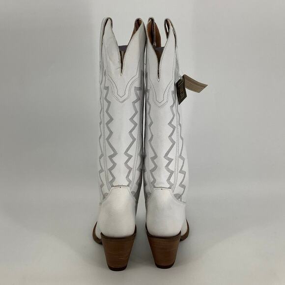 Dingo Size 8M White High Cotton Leather Western Boots Block Heel Snip Toe M24-11 - Picture 6 of 16
